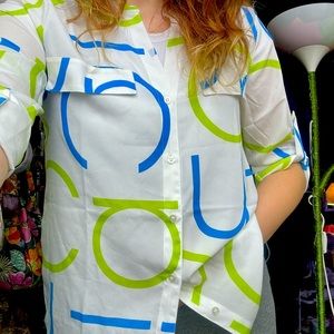 NWOT Calvin Klein White, Green & Blue Button-down, Medium